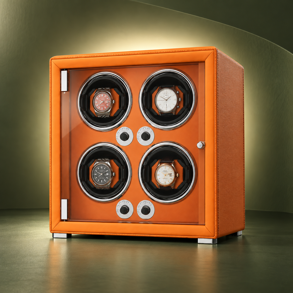 Terracotta Orange Leather Four-Watch Winder